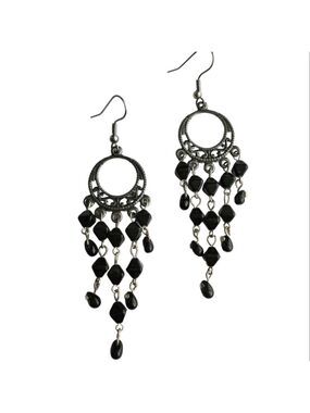 Vintage Czech beaded shoulder duster chandelier earrings black
